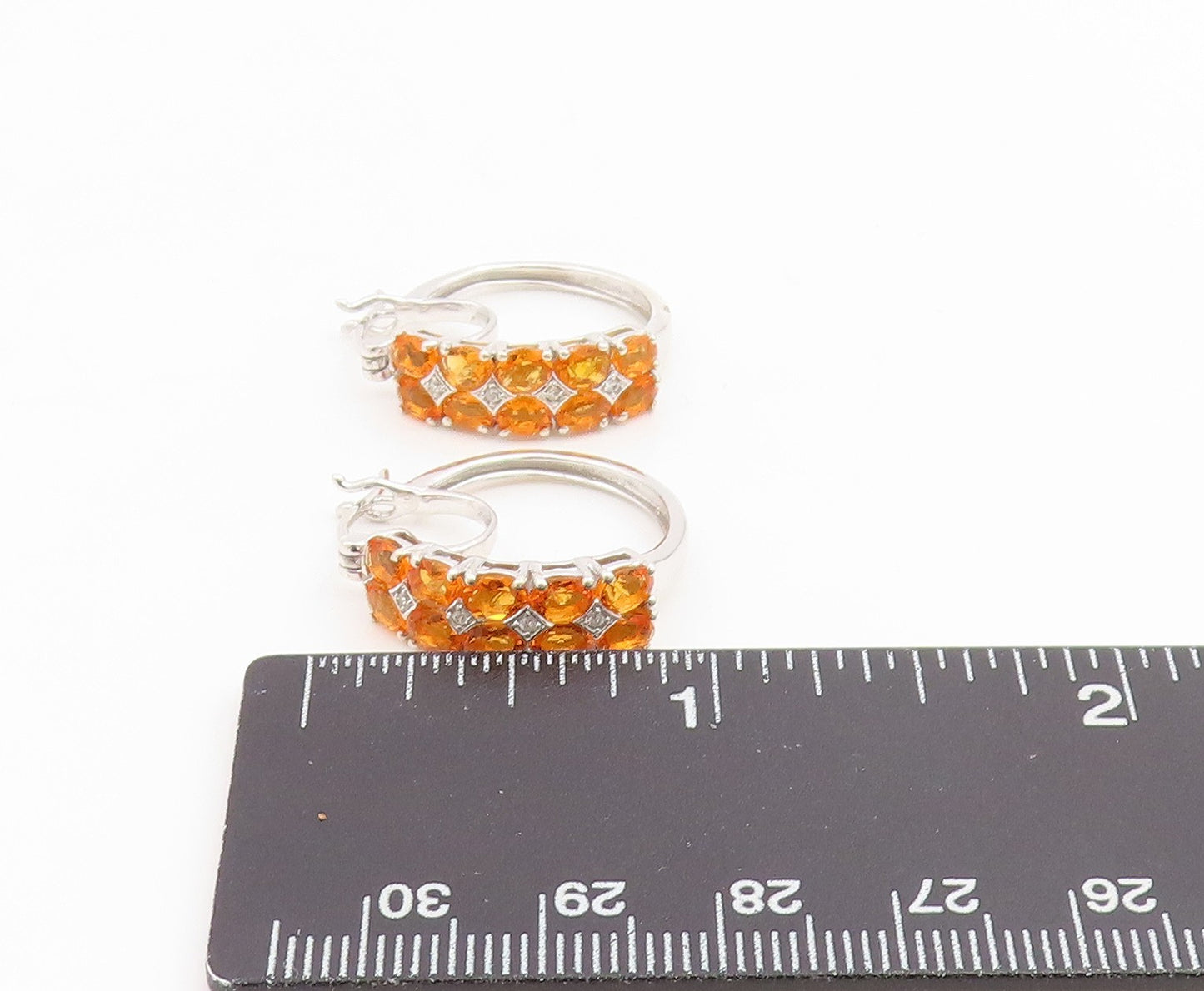 925 Sterling Silver Vintage Earrings Modernist Oval Cut Citrine Hoops  EG14130