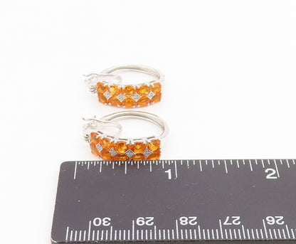 925 Sterling Silver Vintage Earrings Modernist Oval Cut Citrine Hoops  EG14130