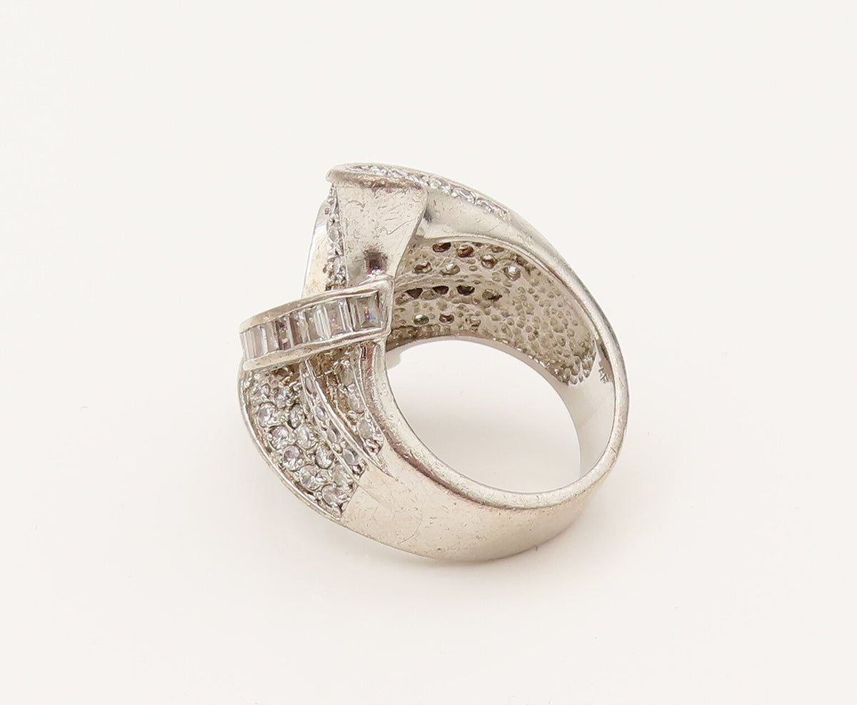 925 Silver  Vintage Multi Cubic Zirconia Modernist Knot Ring Sz 7  RG26380