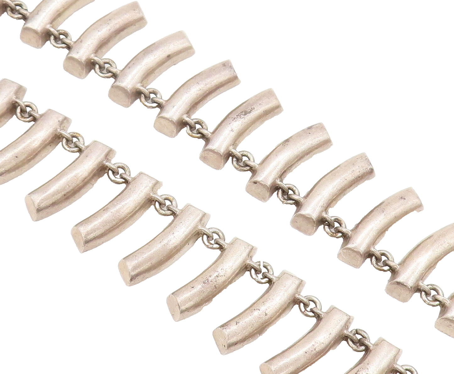 925 Sterling Silver  Vintage Solid Teeth Like Link Heavy Necklace  NE4059