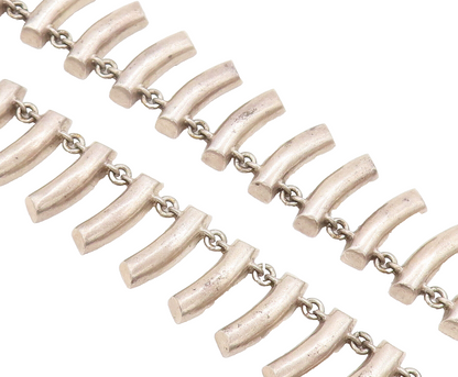 925 Sterling Silver  Vintage Solid Teeth Like Link Heavy Necklace  NE4059