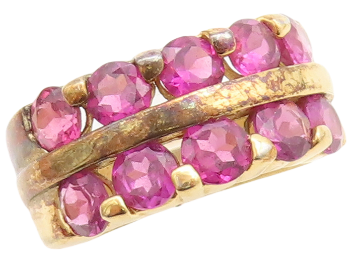 925 Sterling Silver Vintage Ring Gold Plated Pink CZ Inlay  Sz 5.5  RG31212
