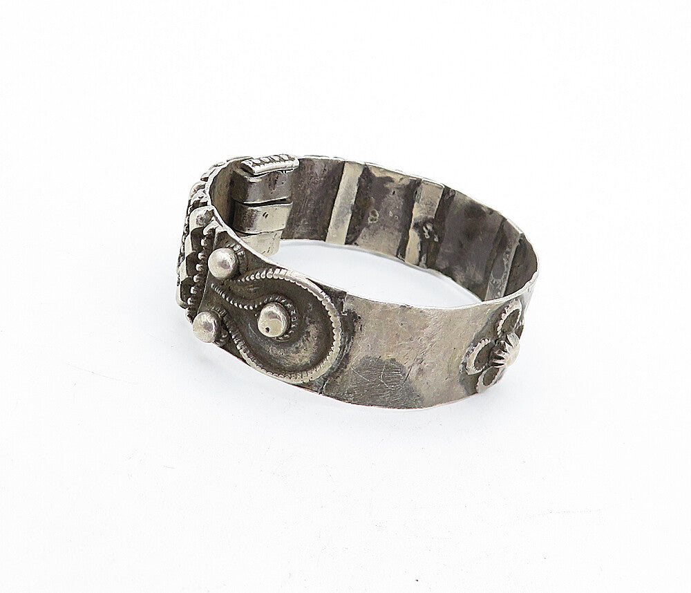 925 Sterling Silver Vintage Antique Dark Tone Floral Bangle Bracelet BT1567