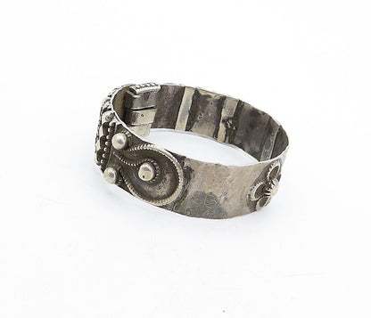 925 Sterling Silver Vintage Antique Dark Tone Floral Bangle Bracelet BT1567