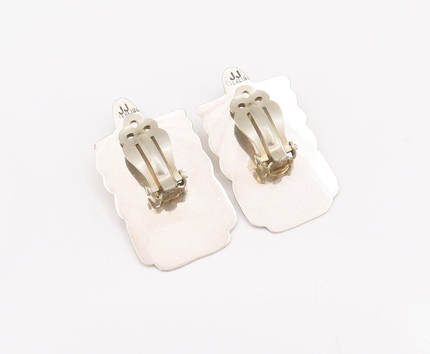 925 Sterling Silver Vintage Earrings NAVAJO Fan Shape Carved Oval Onyx  EG13023