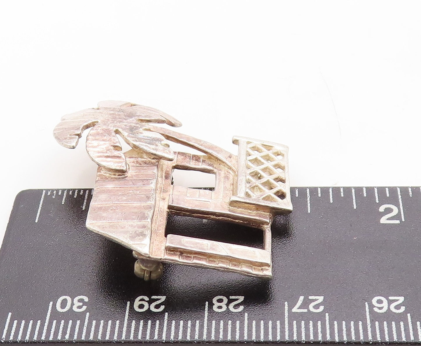 925 Sterling Silver Vintage Brooch Pin Solid Cutout House With A Tree  BP11397