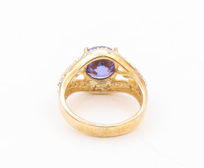 925 Sterling Silver Vintage Ring Gold Plated Sapphire Split CZ Band Sz 7 RG30197