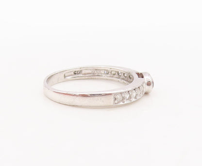 925 Sterling Silver Vintage Ring Oval Gemstones & Real Diamonds  Sz 7  RG29447