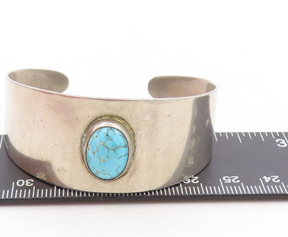 925 Sterling Silver Vintage Bracelet MEXICO Oval Turquoise Inlay Cuff  BT10932