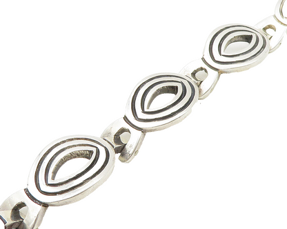 MEXICO 925 Sterling Silver  Vintage Open Oval Hinge Chain Bracelet  BT7609