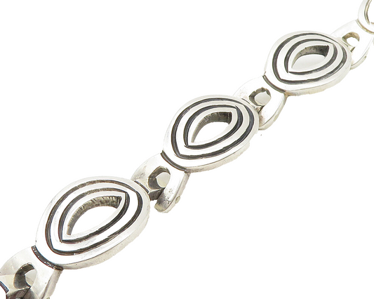 MEXICO 925 Sterling Silver  Vintage Open Oval Hinge Chain Bracelet  BT7609