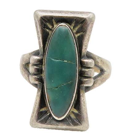 POST BELL TRADING 925 Silver  Vintage Green Jasper Band Ring Sz 5.5  RG13912