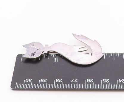MEXICO 925 Sterling Silver  Vintage Shiny Sitting Cat Brooch Pin  BP5677