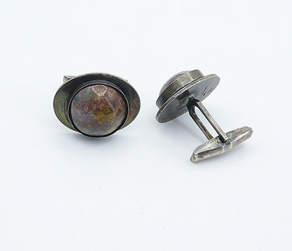 BEBE 925 Sterling Silver  Vintage Cabochon Cut Jasper Round Cuff Links  TR1295