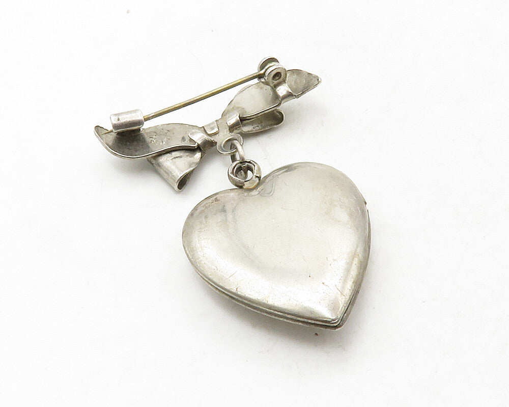 925 Sterling Silver  Vintage US Navy Heart Locket Brooch Pin (OPENS)  BP5054