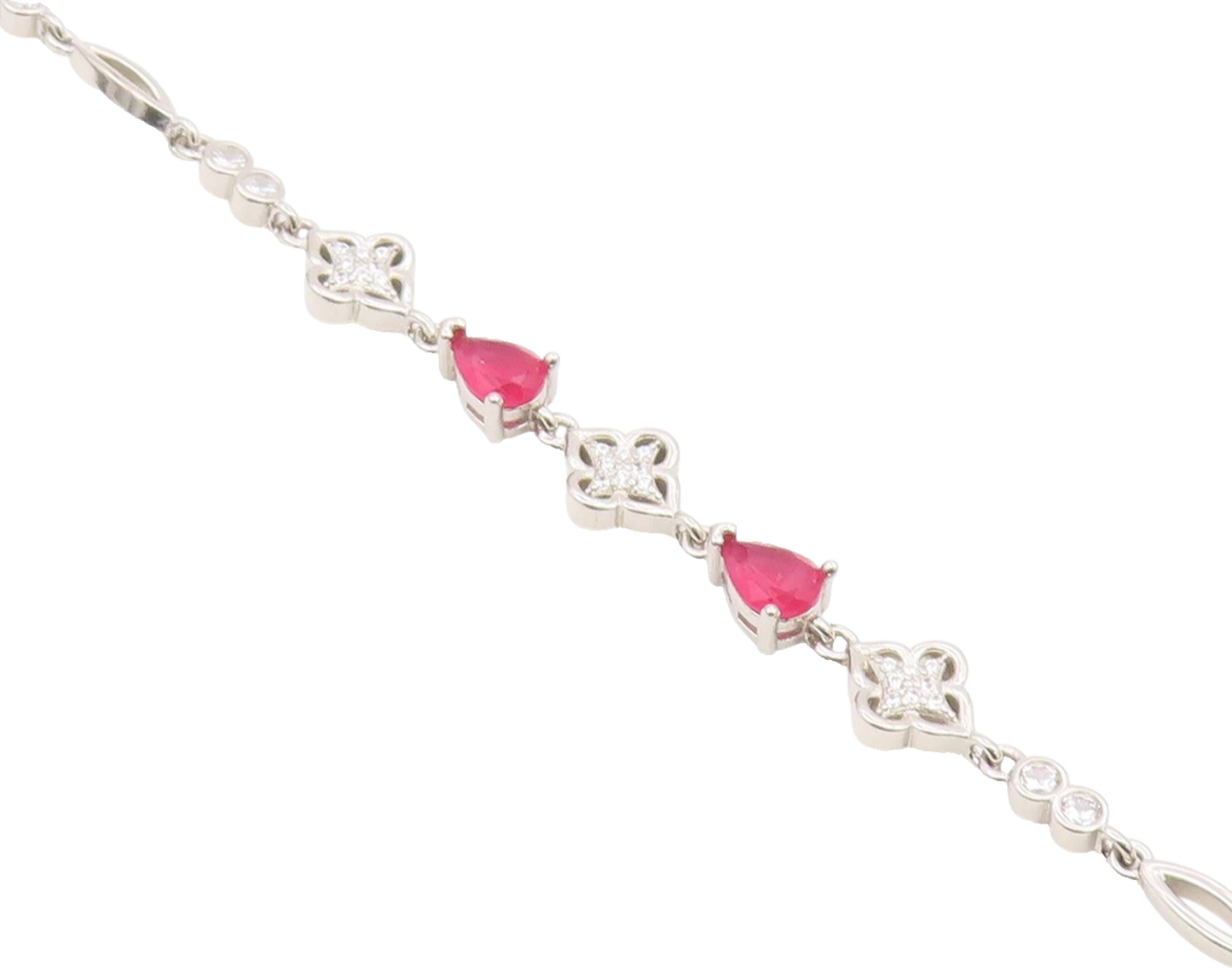 925 Sterling Silver  Vintage Beautiful Ruby & Cubic Zirconia Bracelet  BT9567