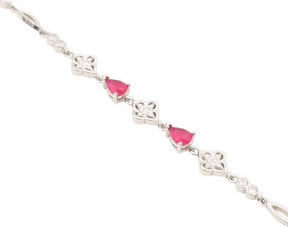 925 Sterling Silver  Vintage Beautiful Ruby & Cubic Zirconia Bracelet  BT9567