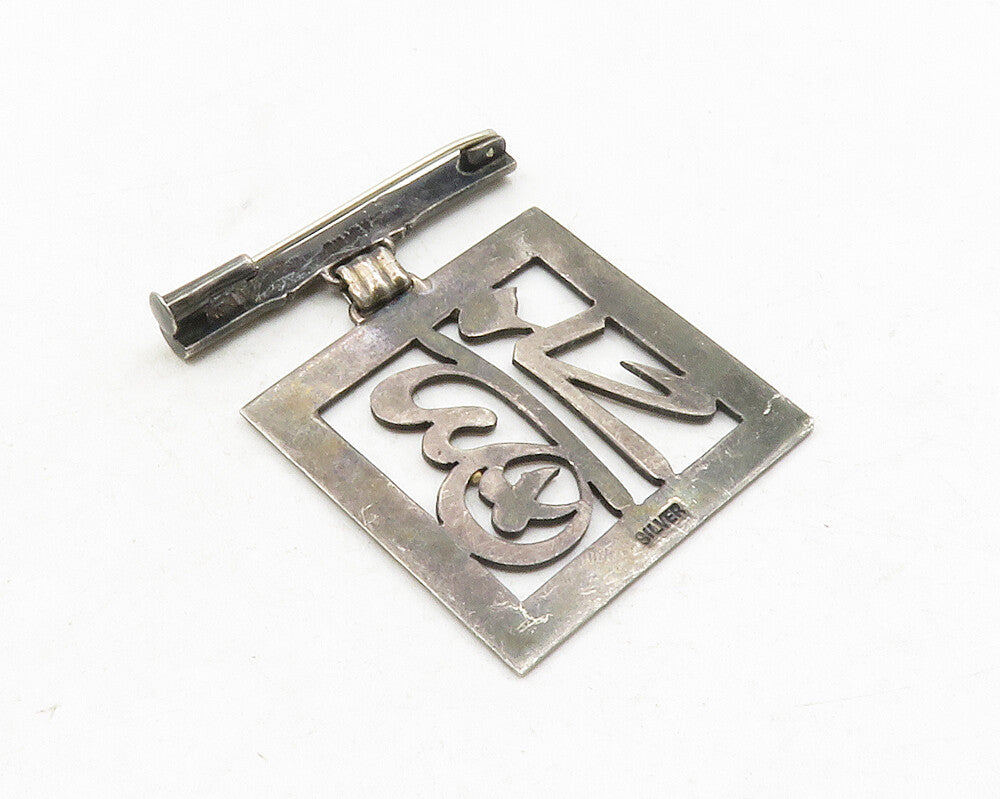 925 Sterling Silver  Vintage Chinese Character Bamboo Brooch Pin  BP4566