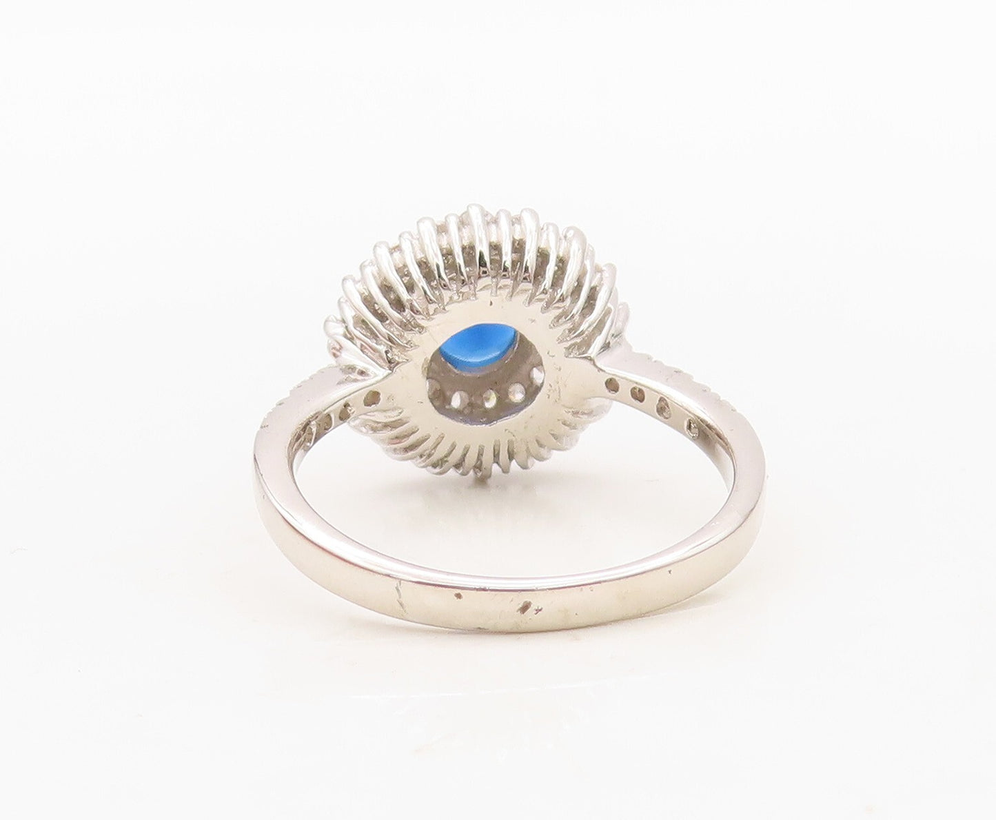 925 Sterling Silver Vintage Ring Round Sapphire Halo CZ Inlay  Sz 7  RG30346
