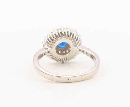 925 Sterling Silver Vintage Ring Round Sapphire Halo CZ Inlay  Sz 7  RG30346