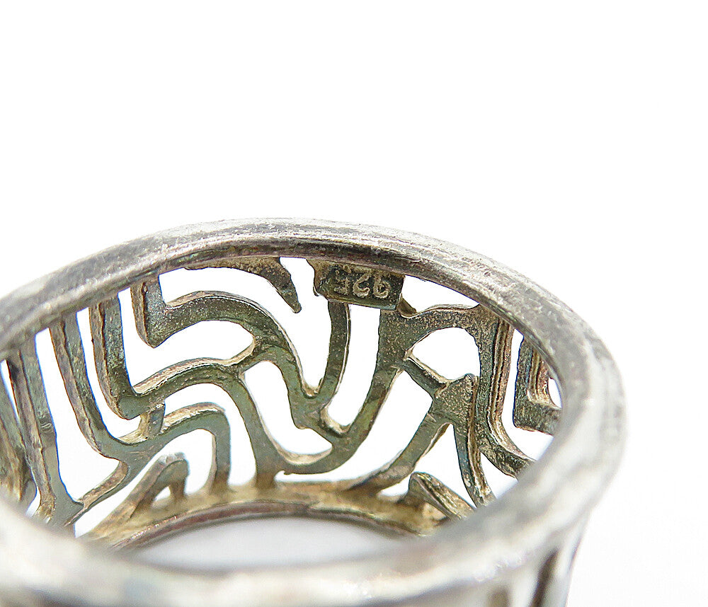 925 Sterling Silver  Vintage Dark Tone Cutout Concave Band Ring Sz 7  RG7109