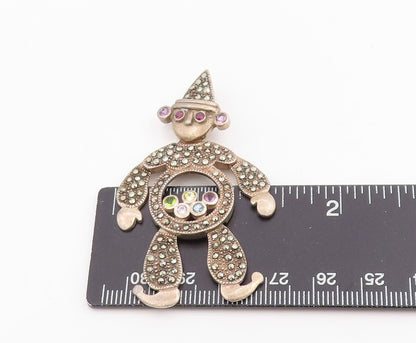 925 Sterling Silver Vintage Pendant Multi Gemstone Dancing Clown MOVES  PT25169