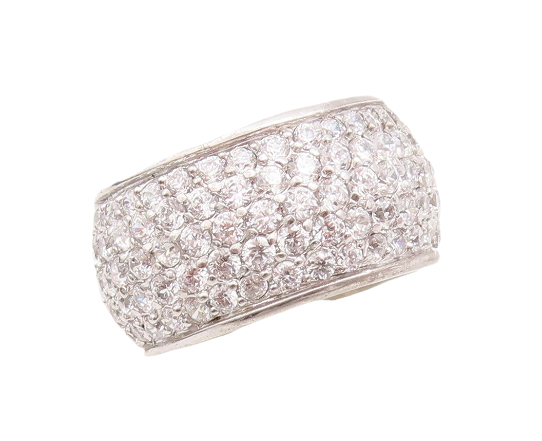 925 Sterling Silver Vintage Ring Broad Band CZ 360 Beaded Band  Sz 7  RG29252