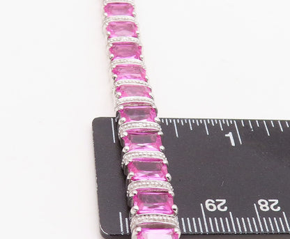 925 Sterling Silver Vintage Bracelet Rectangle Pink & White CZ Inlay  BT10866