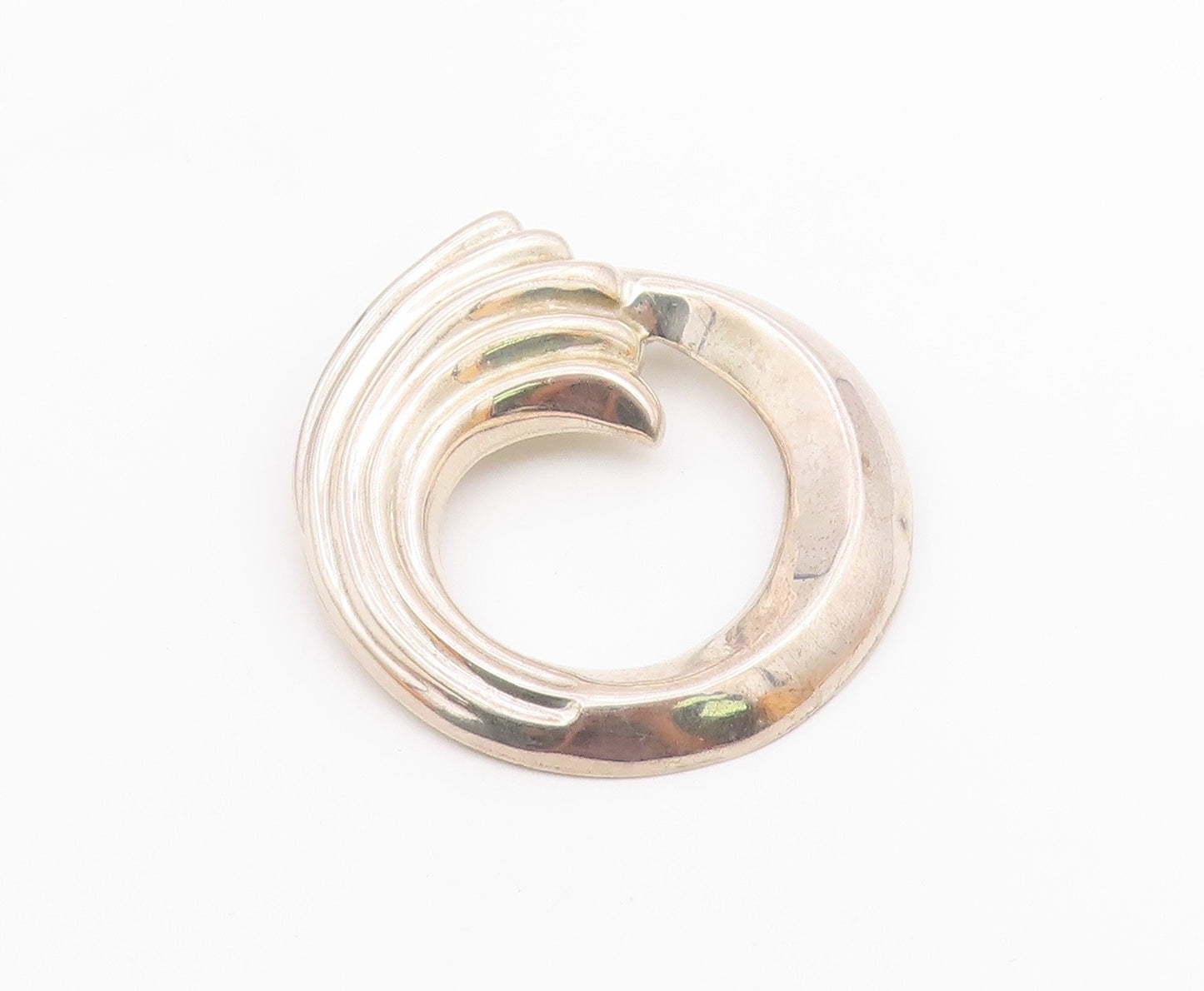 MEXICO 925 Sterling Silver  Vintage Shiny Fluted Open Circle Brooch Pin BP4113