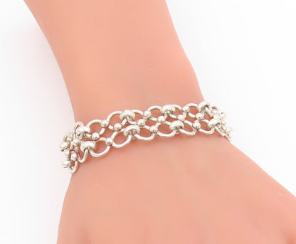 925 Sterling Silver Vintage Bracelet Interlocking Open Circles Wide Link BT11720