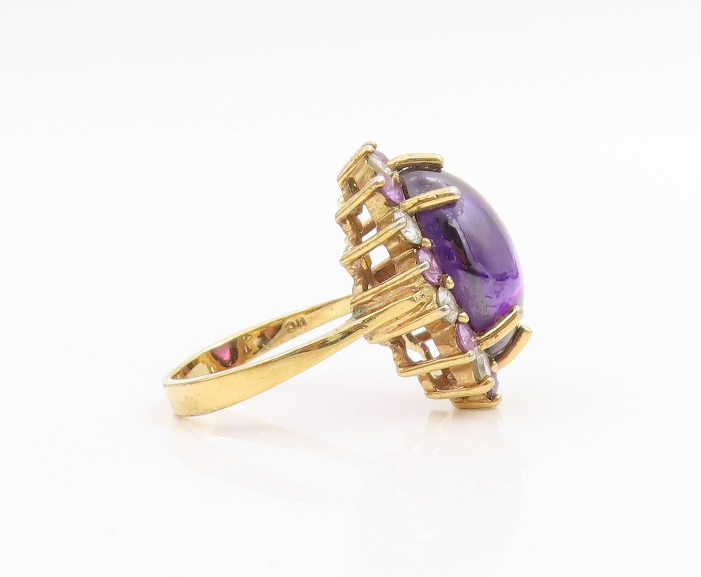 925 Sterling Silver Vintage Ring Gold Plated Cabochon Amethyst Band Sz 9 RG34264