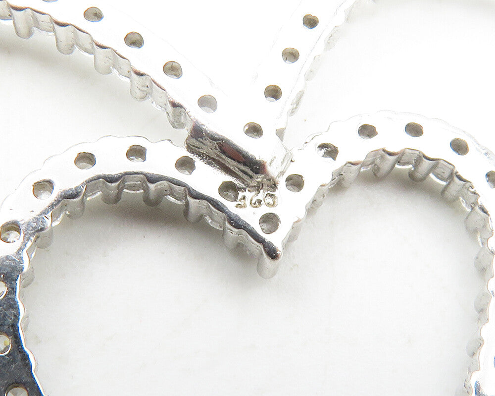925 Sterling Silver  Cubic Zirconia Open Double Love Heart Pendant  PT9463