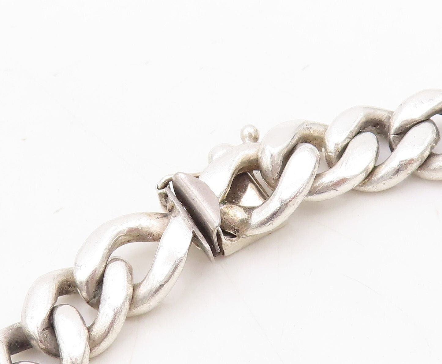 925 Sterling Silver Vintage Necklace Heavy Curb Link Triangle Cut CZ  NE4382