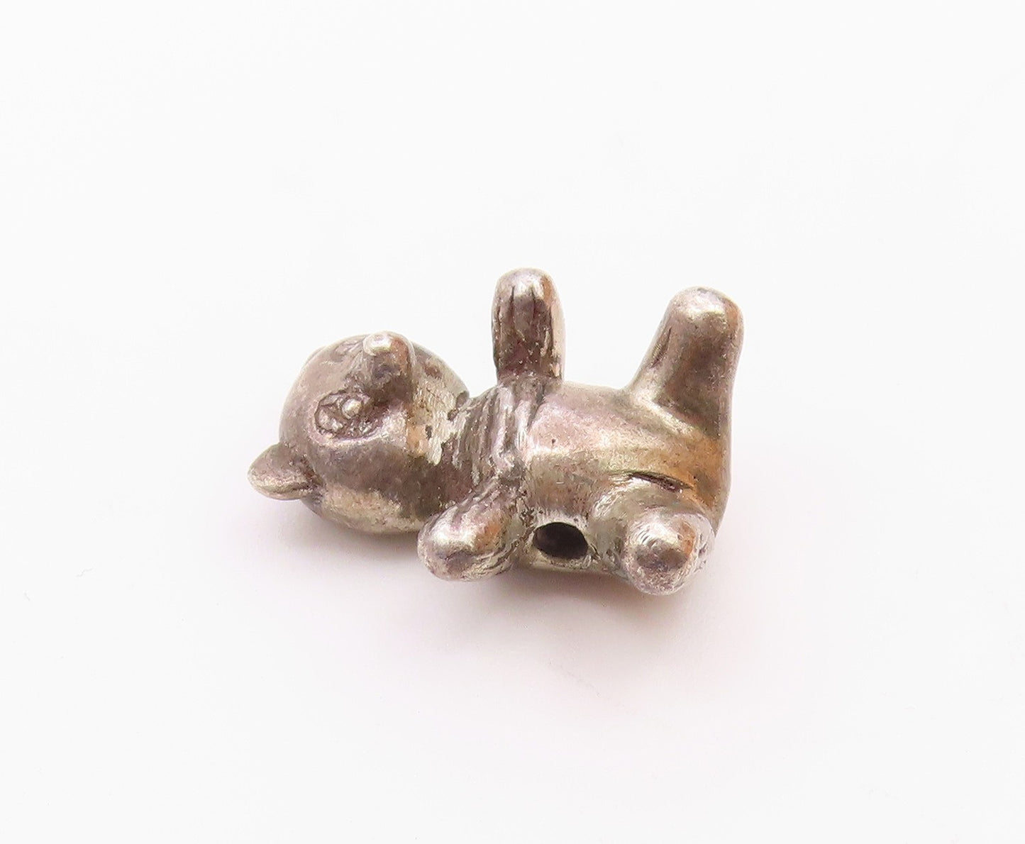 925 Sterling Silver  Vintage Petite Teddy Bear Dark Tone Pendant  PT17501