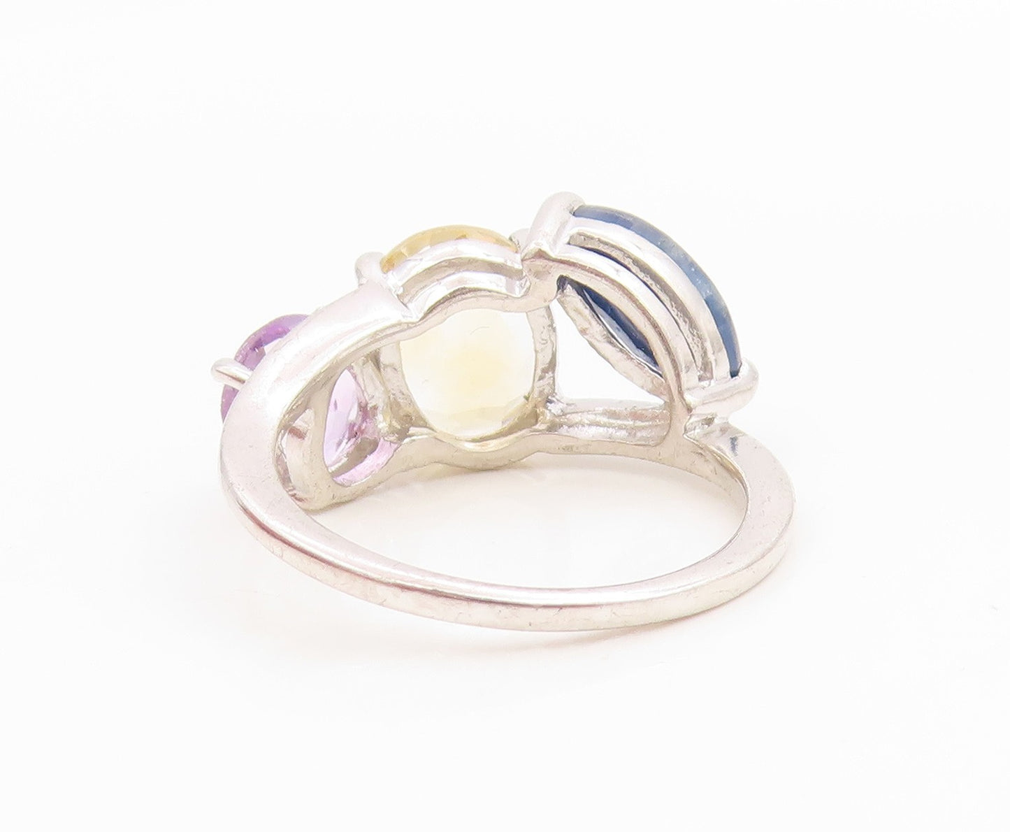 925 Sterling Silver Vintage Ring Modernist Multi Gemstone Band  Sz 7  RG36171