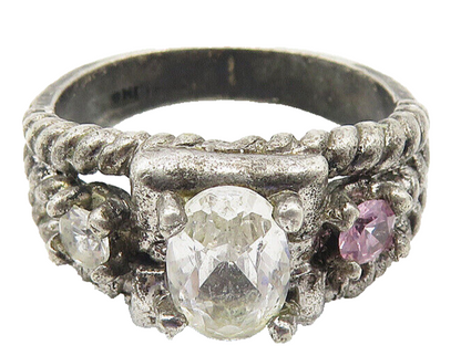 925 Sterling Silver  Vintage Prong Set Topaz Twist Band Ring Sz 5  RG10678