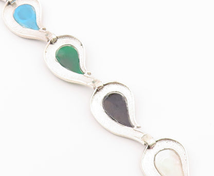 925 Silver Vintage Mother Of Pearl Turquoise & Multi Stone Bracelet BT3713