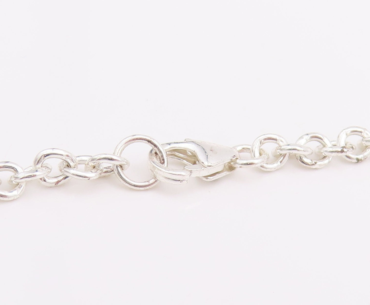 925 Sterling Silver Vintage Necklace Linked Chain Dangling Hearts Cutout  NE4581
