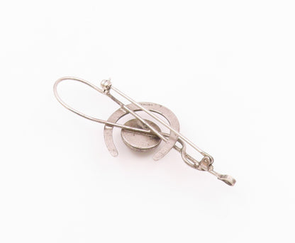 925 Sterling Silver  Vintage Horseshoe & Whip Good Luck Brooch Pin  BP9217