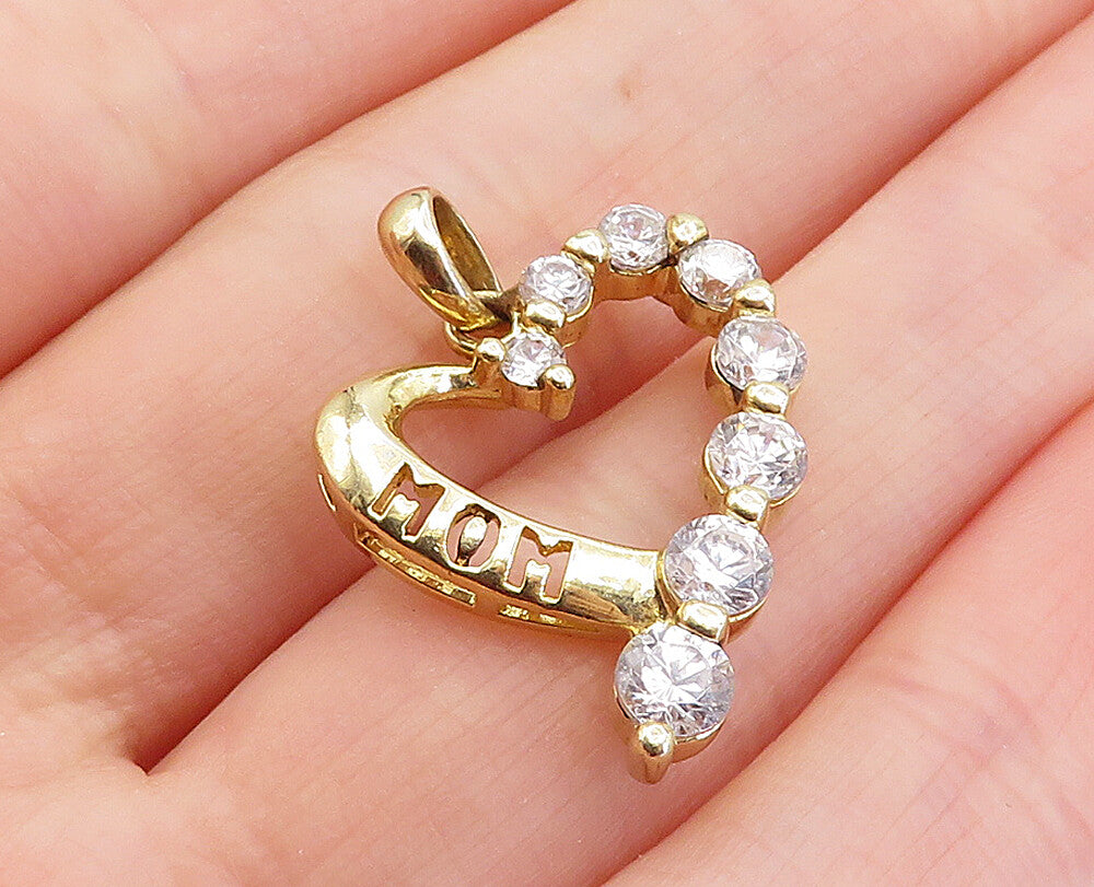 925 Sterling Silver  Graduated Cubic Zirconia Mom Love Heart Pendant  PT3306