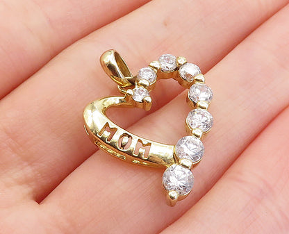 925 Sterling Silver  Graduated Cubic Zirconia Mom Love Heart Pendant  PT3306