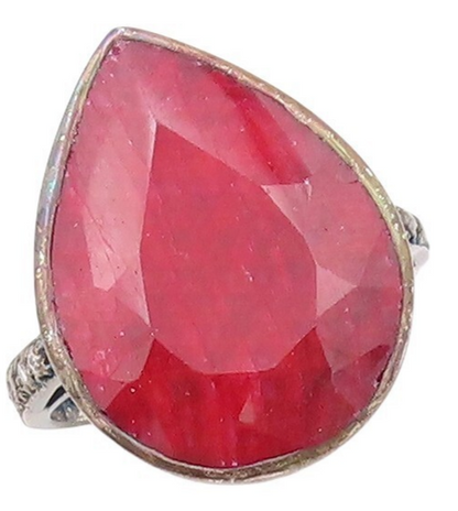 925 Sterling Silver Vintage Ring Diamonds Drop Cut Red Gemstone   Sz 8  RG30766