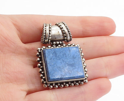 925 Sterling Silver  Vintage Blue Jasper Bubble Border Square Pendant  PT4286