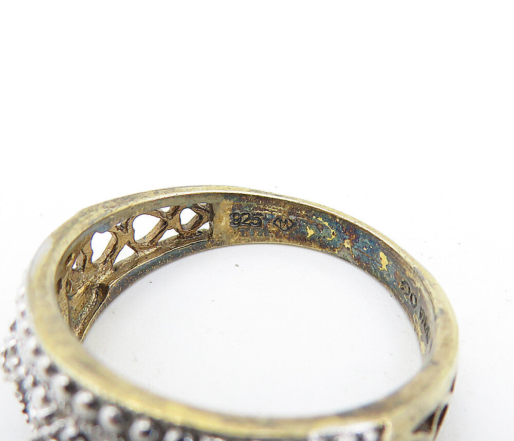 925 Sterling Silver  Vintage Genuine Diamonds X Design Band Ring Sz 7  RG7031