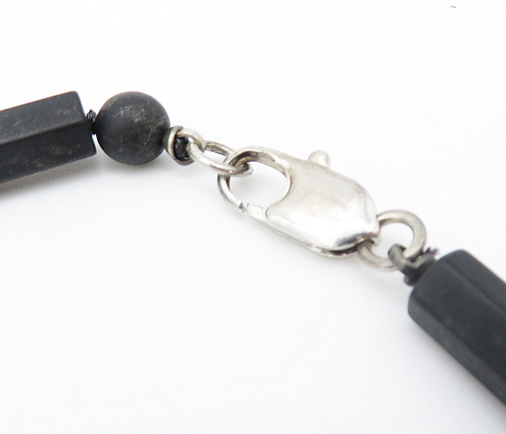 925 Sterling Silver Vintage Embossed Woman Black Beaded Chain Necklace NE1342