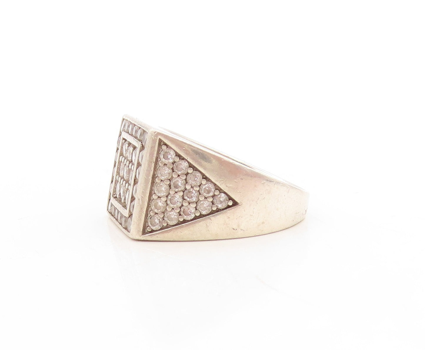 925 Sterling Silver Vintage Ring Brutalist Square Cutout CZ Inlay Sz 10  RG31330