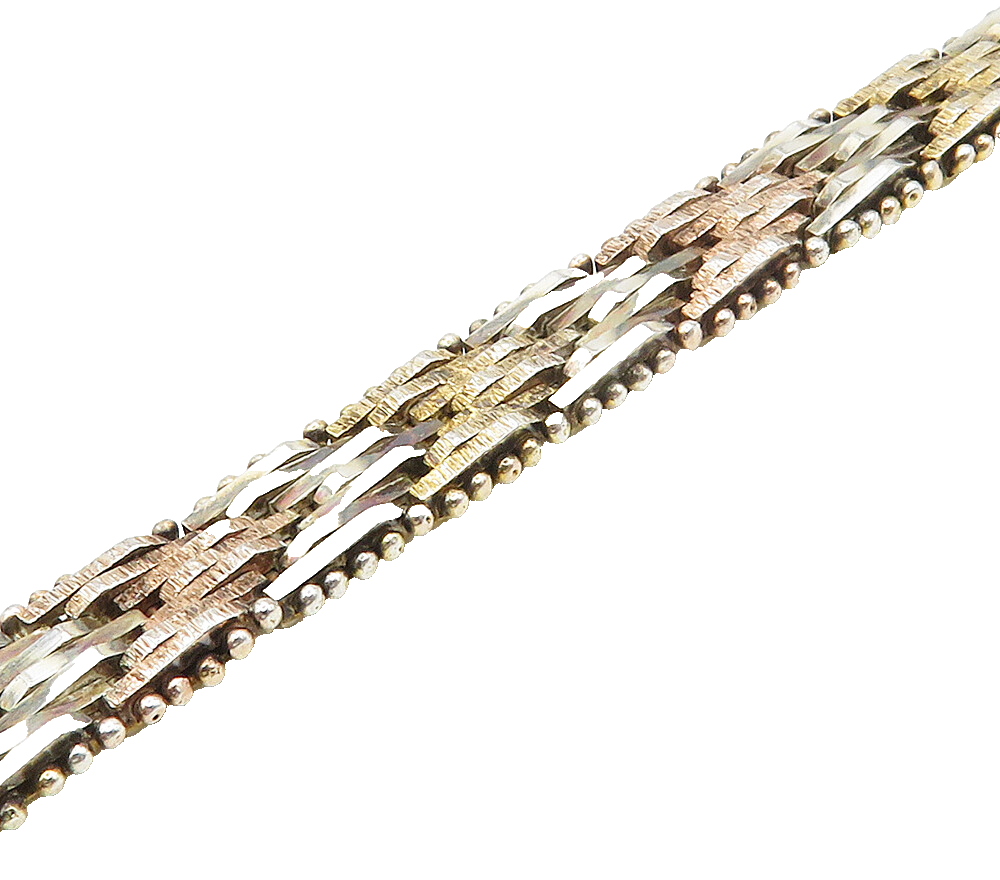925 Sterling Silver  Vintage Shiny Arrow Pattern Flat Chain Bracelet  BT6190