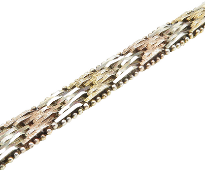 925 Sterling Silver  Vintage Shiny Arrow Pattern Flat Chain Bracelet  BT6190