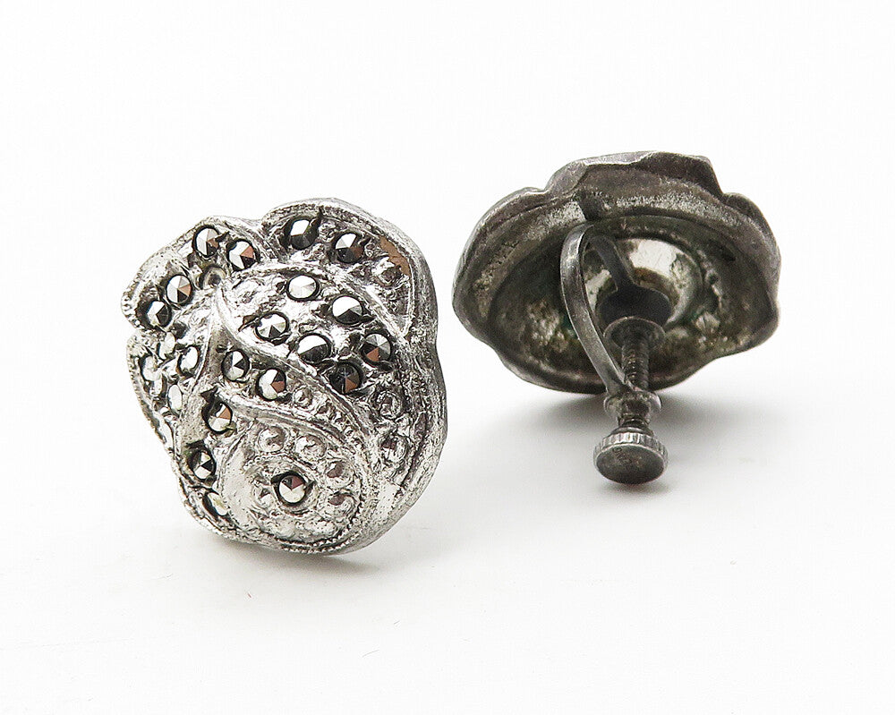 925 Sterling Silver  Vintage Sparkling Flower Non Pierce Drop Earrings  EG5904
