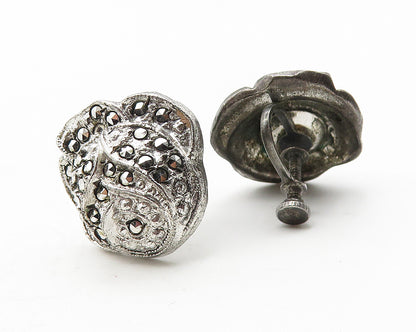 925 Sterling Silver  Vintage Sparkling Flower Non Pierce Drop Earrings  EG5904